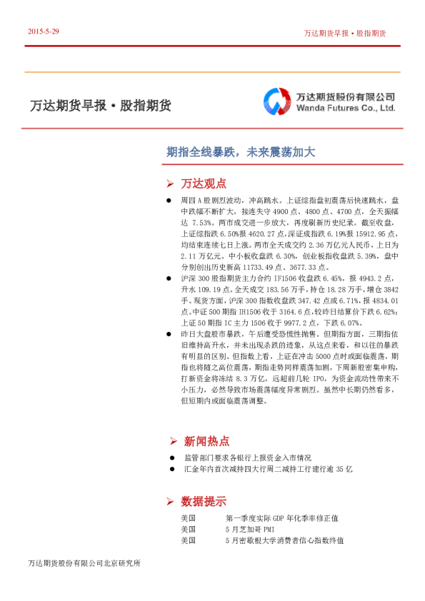 股指期货：期指全线暴跌，未来震荡加大