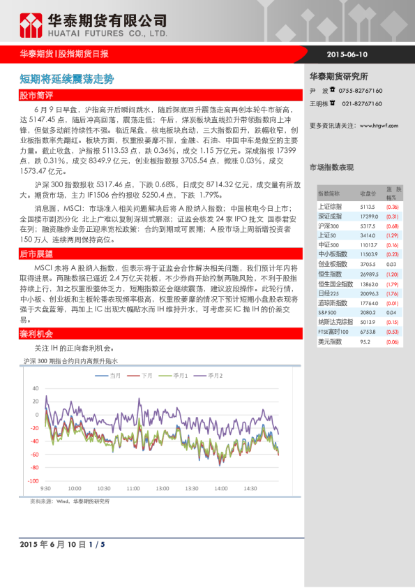 股指期货日报：短期将延续震荡走势
