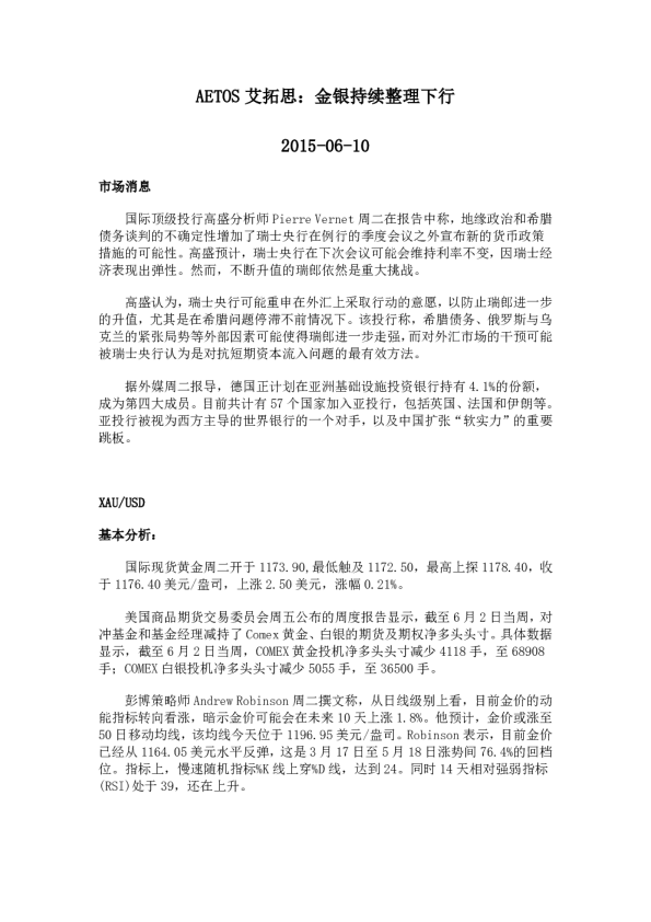金银持续整理下行