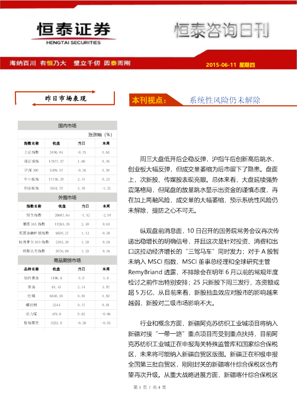 系统性风险仍未解除