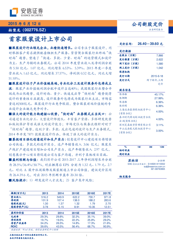 首家服装设计上市公司