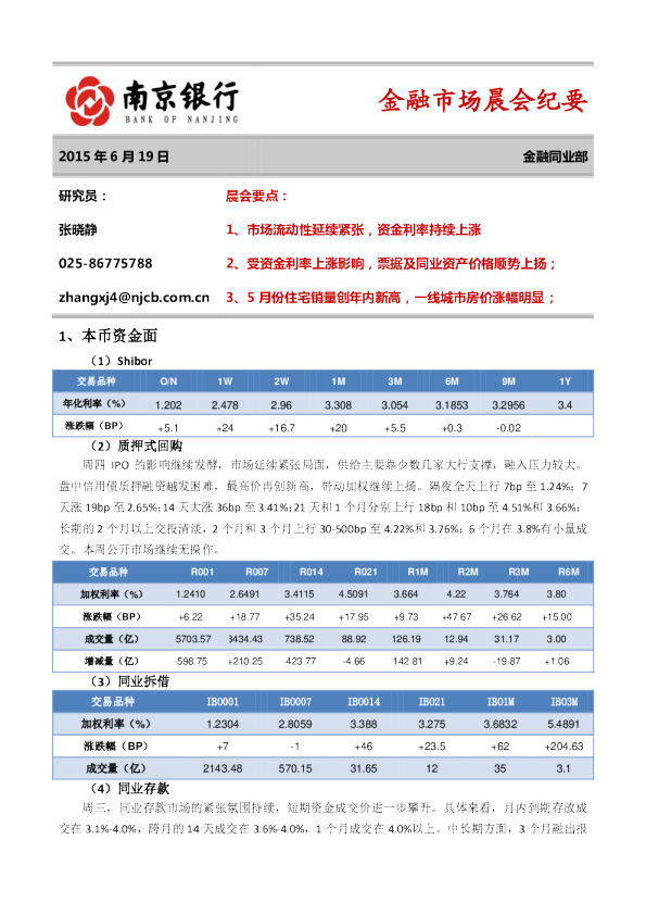 金融市场晨会纪要