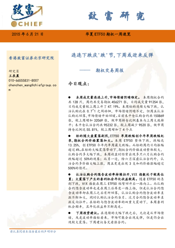 期权交易周报：连连下跌庆'跌'节,下周或迎来反弹