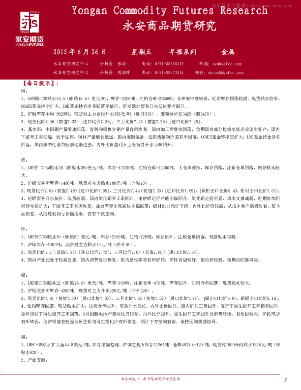 永安期货金属早报