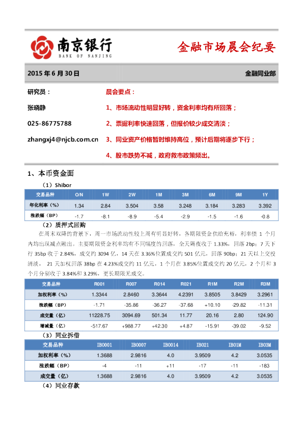 金融市场晨会纪要