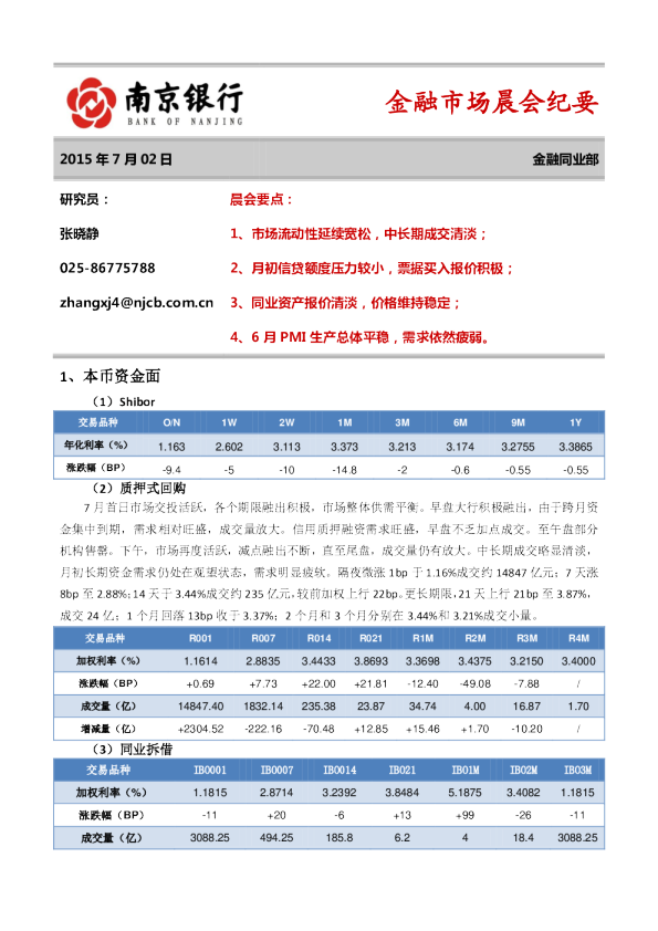 金融市场晨会纪要