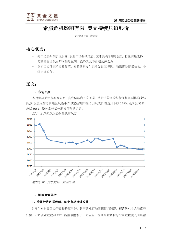 希腊危机影响有限 美元持续压迫银价