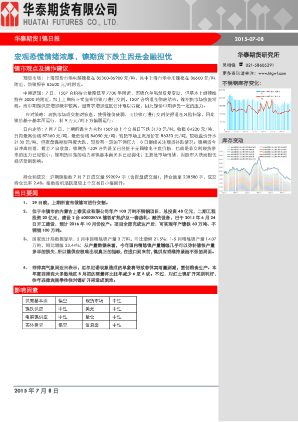 镍期货日报：宏观恐慌情绪浓厚,镍期货下跌主因是金融担忧
