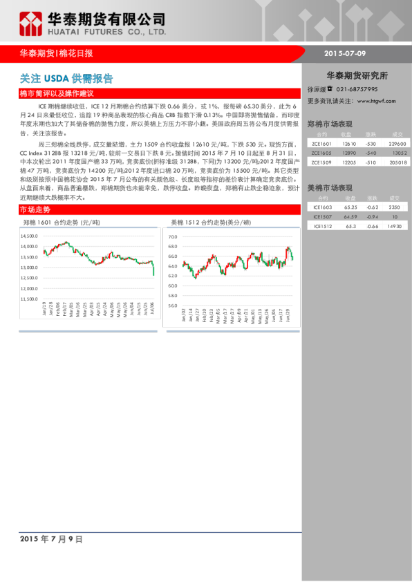 棉花日报：关注USDA供需报告