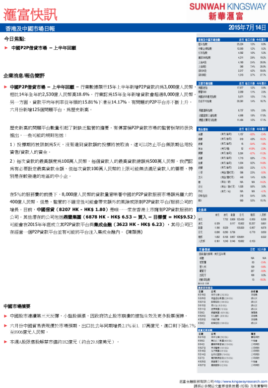 新华汇富香港及中国市场日报