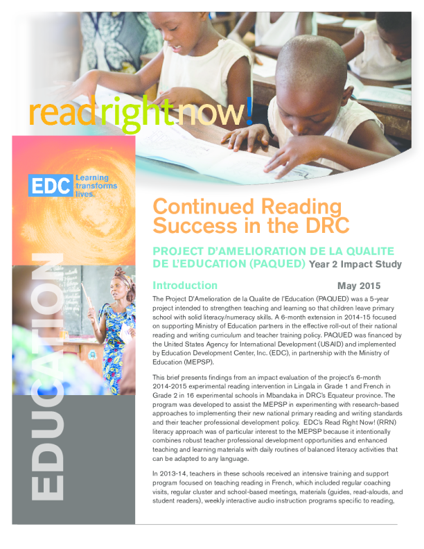在刚果民主共和国继续阅读成功 ： PAQUED 第 2 年影响研究
