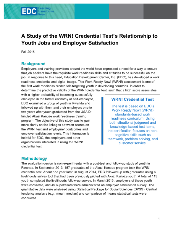 WRN ！ Credential 与青年工作和雇主满意度的关系研究