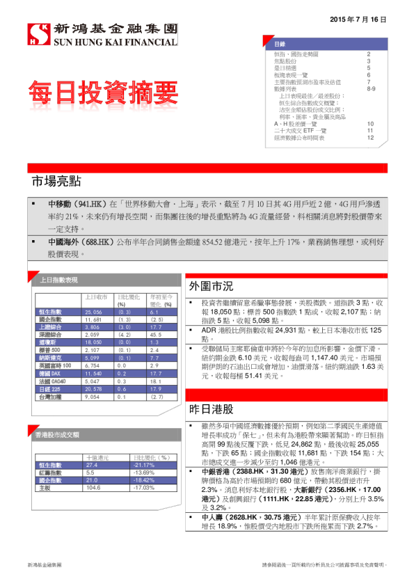 新鸿基每日投资摘要