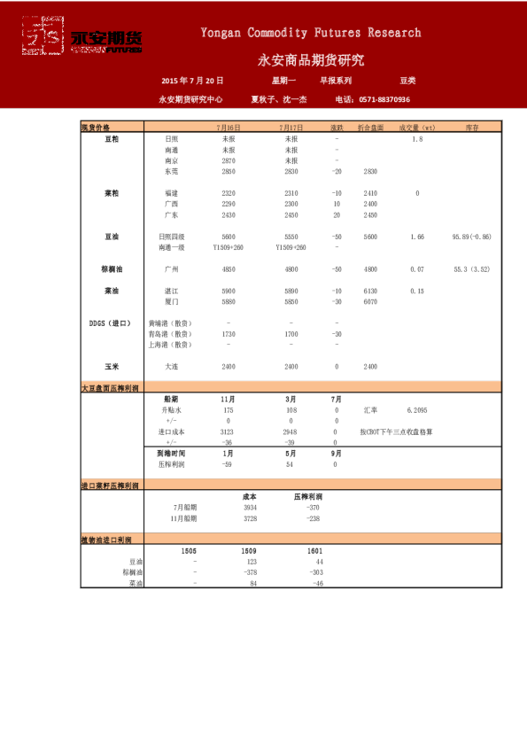 永安期货豆类早报