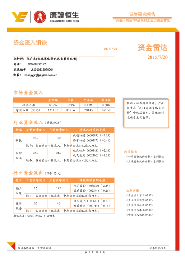 “共振﹒转折”产品系列之主力资金雷达：资金流入钢铁