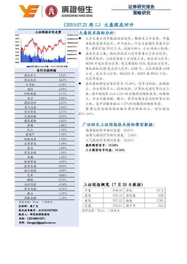 策略研究：大盘探底回升