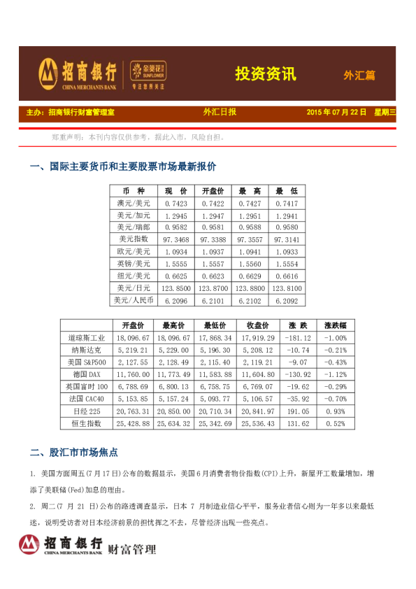 投资资讯：外汇篇