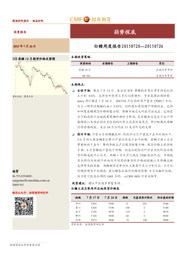 白糖周度报告：弱势探底
