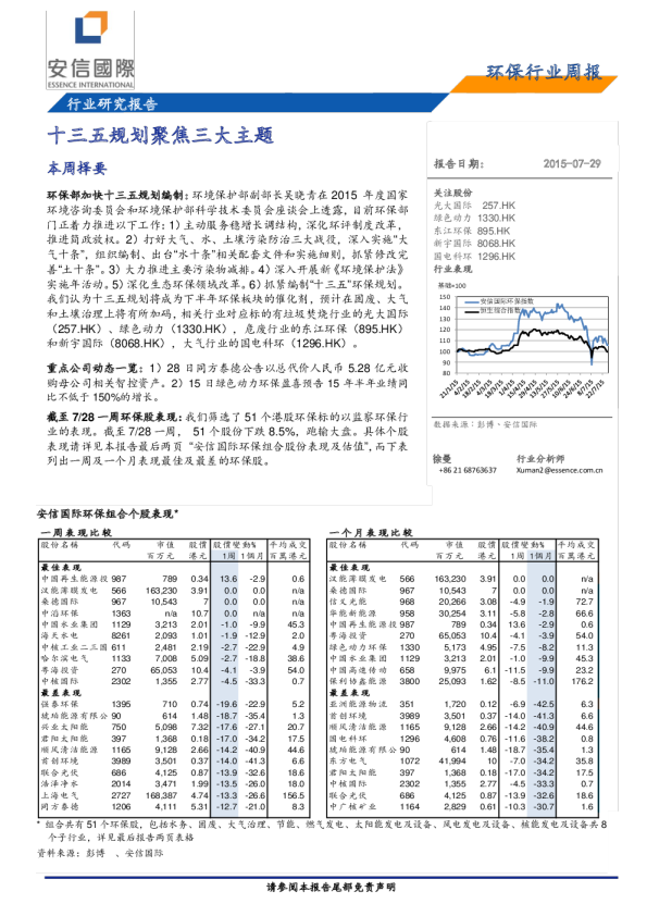 环保行业周报：十三五规划聚焦三大主题