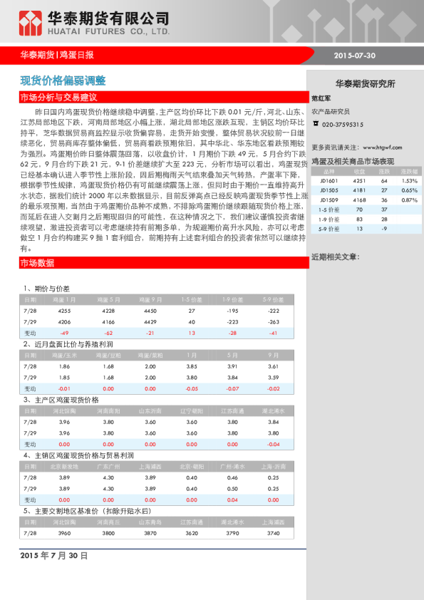 鸡蛋日报：现货价格偏弱调整