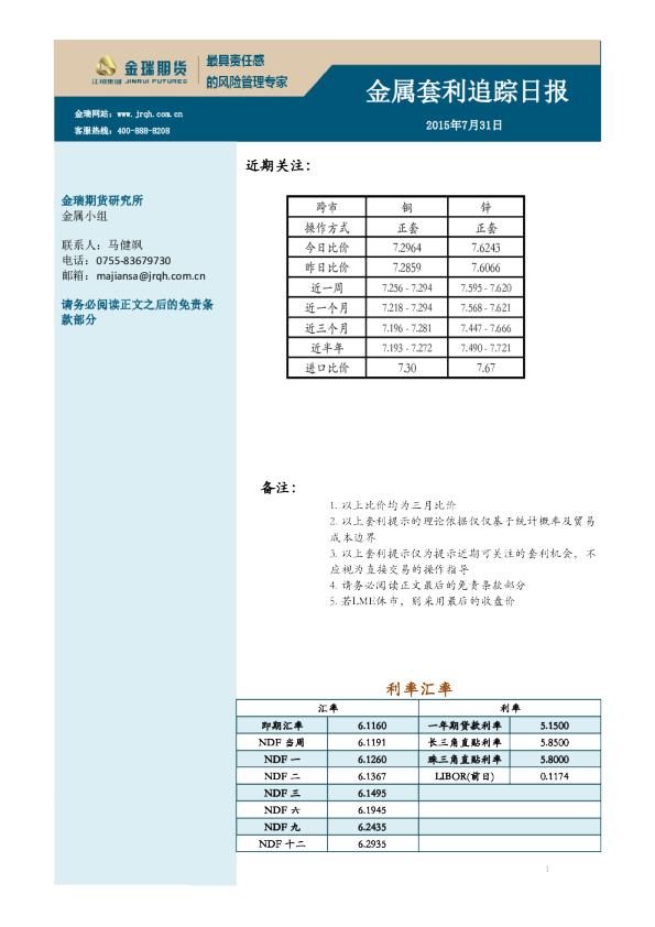 金属套利追踪日报
