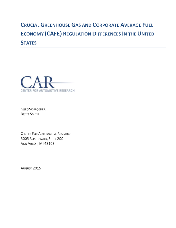 美国关键的温室气体与汽车平均燃油经济性（CAFE）法规的差异