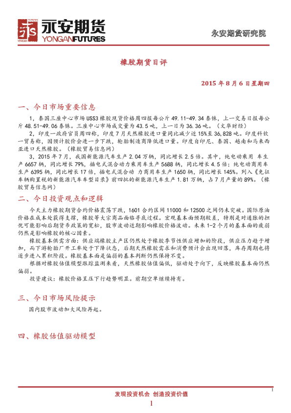 永安期货橡胶期货日评