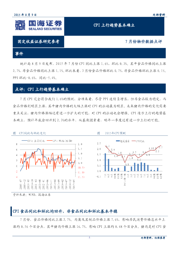 7月份物价数据点评：CPI上行趋势基本确立