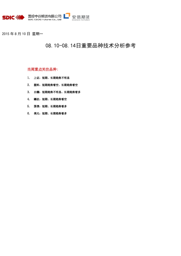 08.10-08.14日重要品种技术分析参考