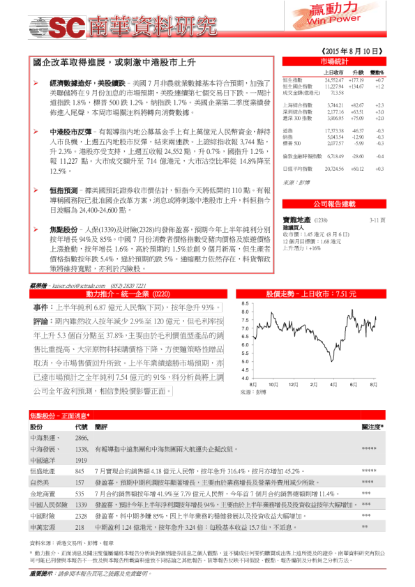赢动力：国企改革取得进展，或刺激中港股市上升