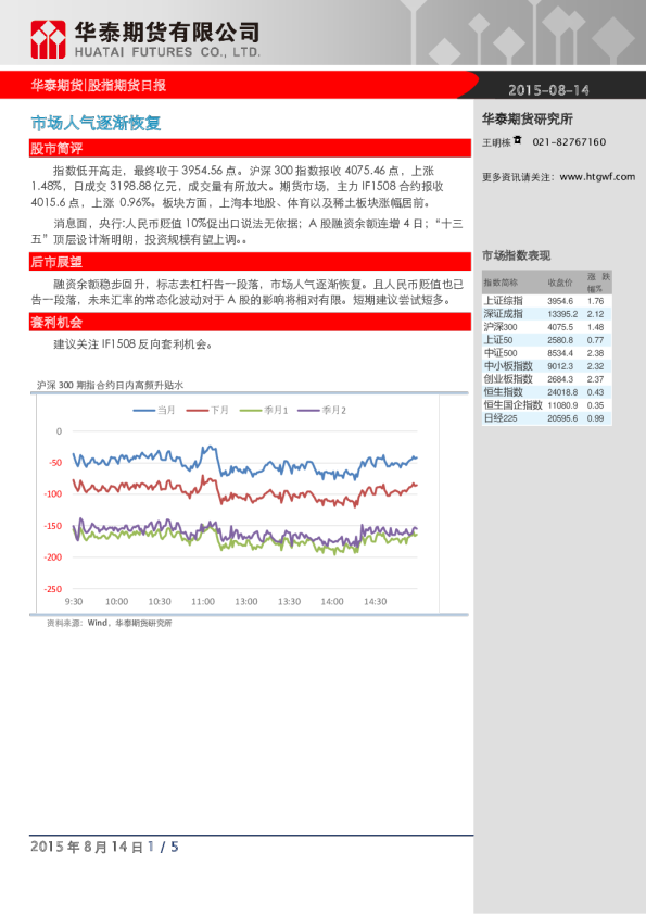 股指期货日报：市场人气逐渐恢复