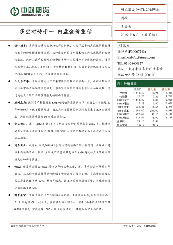 多空对峙千一 内盘金价重估