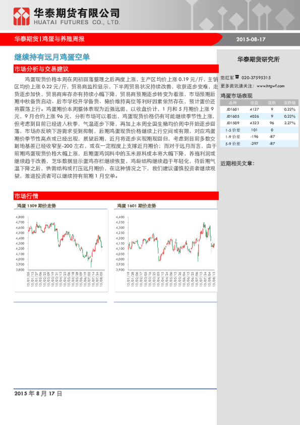 鸡蛋与养殖周报：继续持有远月鸡蛋空单