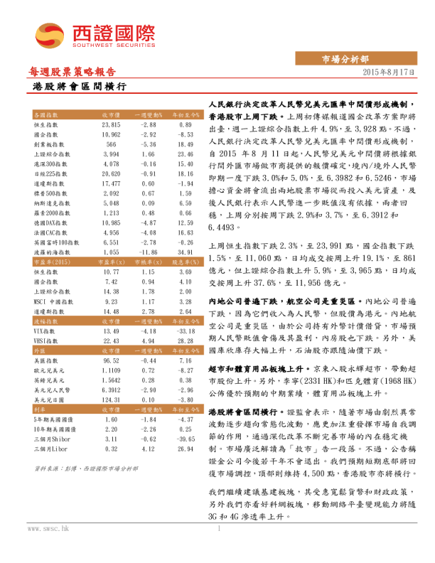 每周股票策略报告