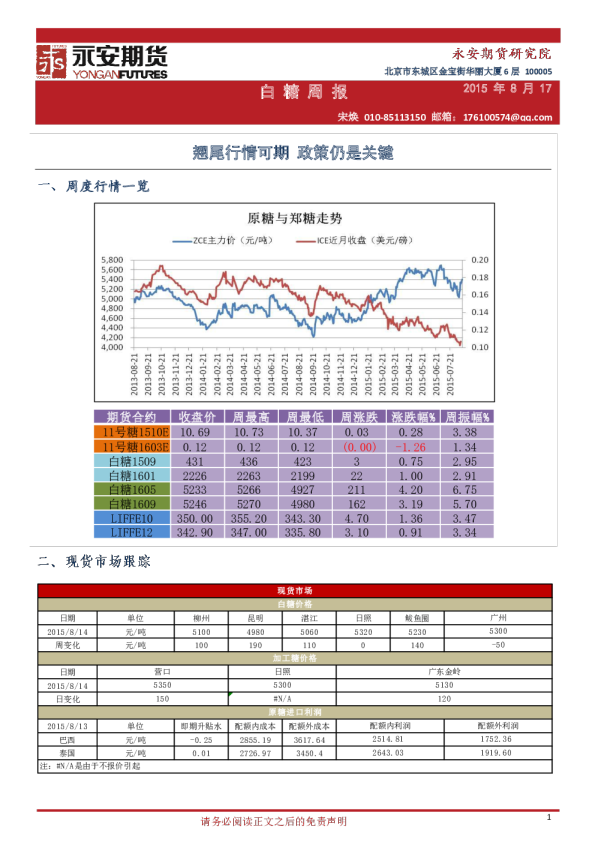 白糖周报：翘尾行情可期 政策仍是关键