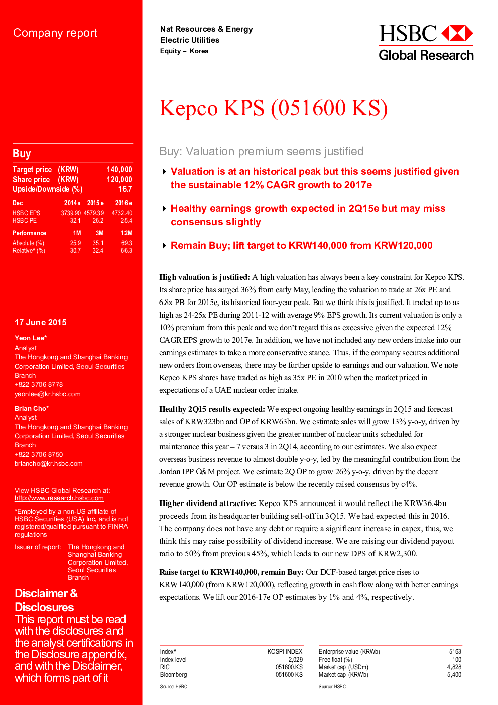 KEPCO KPS（051600.KS）：购买：评估溢价已确定
