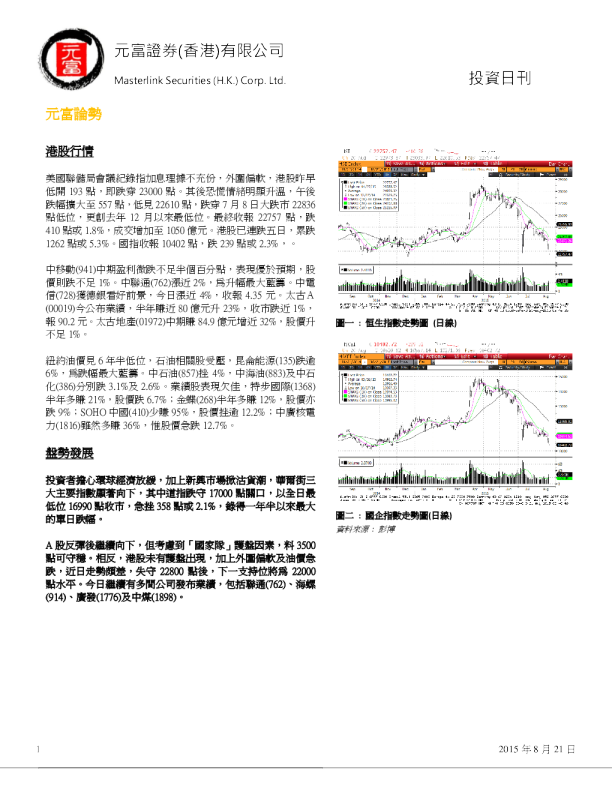 元富证券(香港)投资日刊