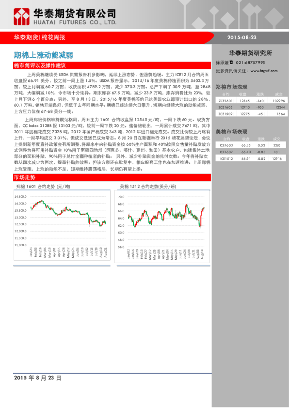 棉花周报：期棉上涨动能减弱