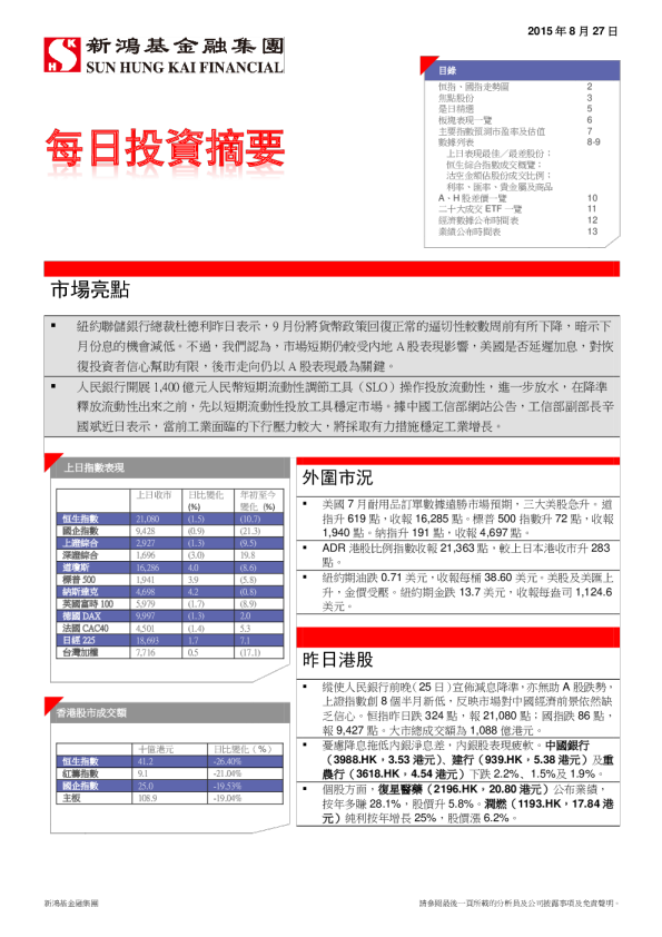 新鸿基每日投资摘要