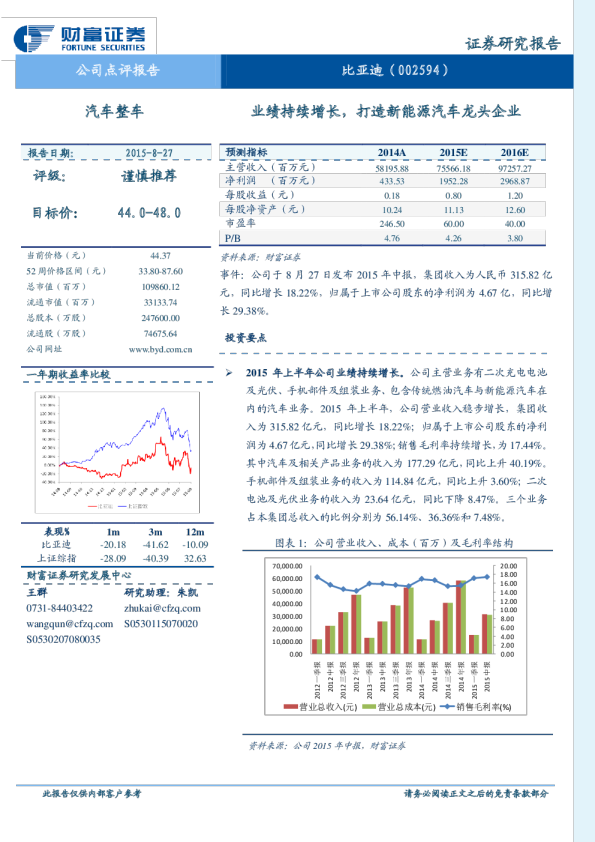 业绩持续增长，打造新能源汽车龙头企业