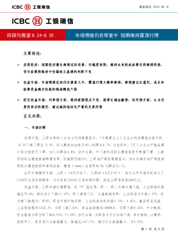 基金视点：市场情绪仍在修复中 短期维持震荡行情
