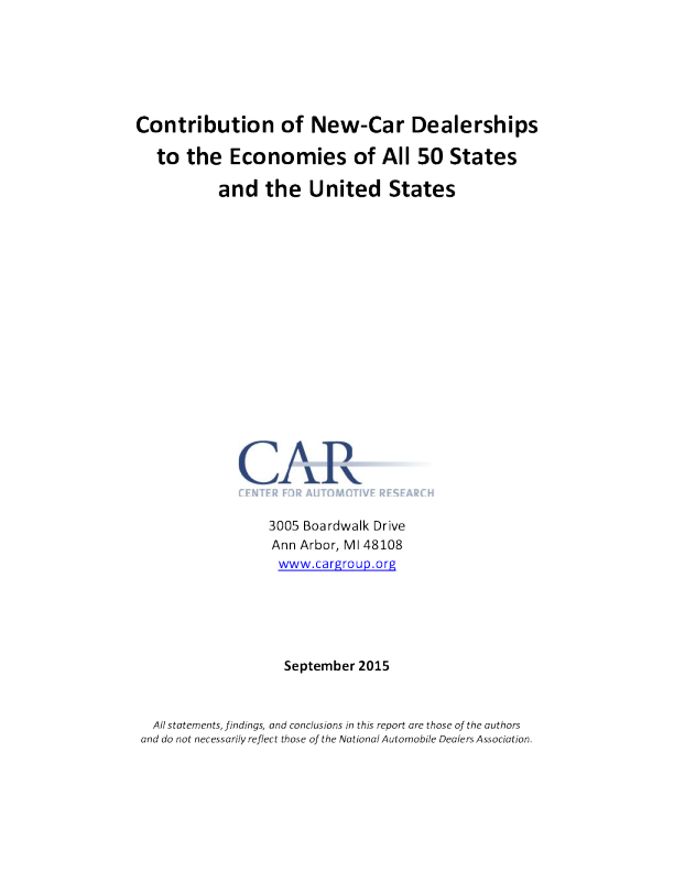 新车经销商对全美及各州经济的贡献