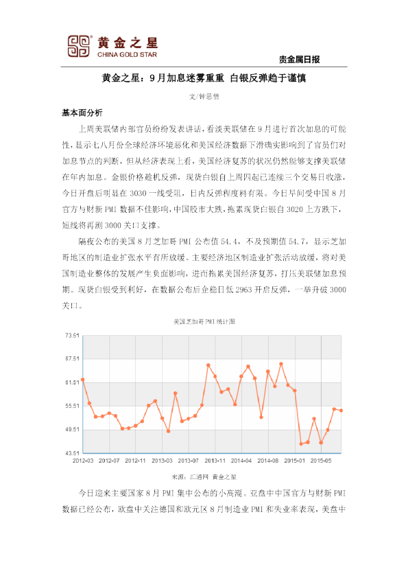 贵金属日报：9月加息迷雾重重 白银反弹趋于谨慎