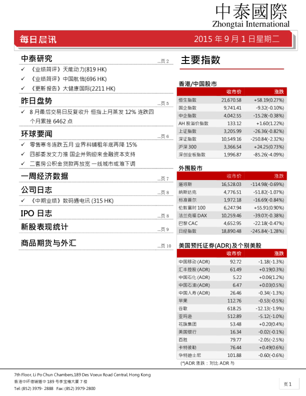 每日晨讯2015-9-1