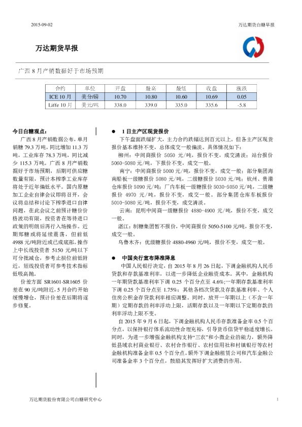 万达期货早报：广西8月产销数据好于市场预期