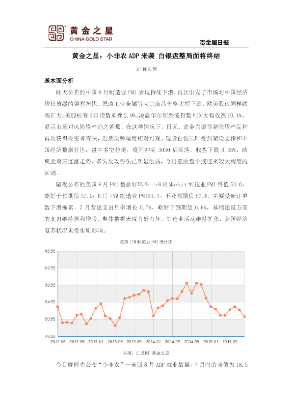 贵金属日报：小非农ADP来袭 白银盘整局面将终结
