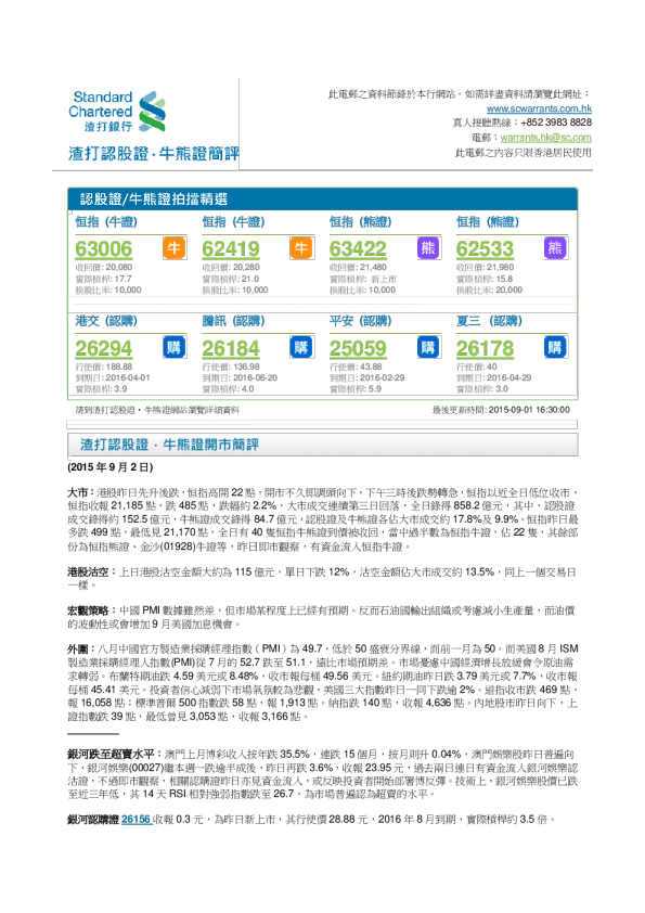 渣打认证股·牛熊证简评
