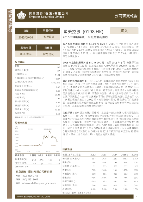 2015年中期业绩：净利润增长强劲
