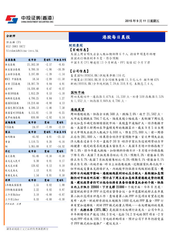 港股每日晨报
