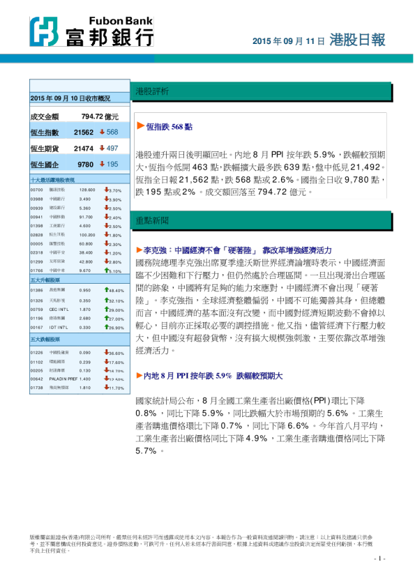 富邦银行港股日报